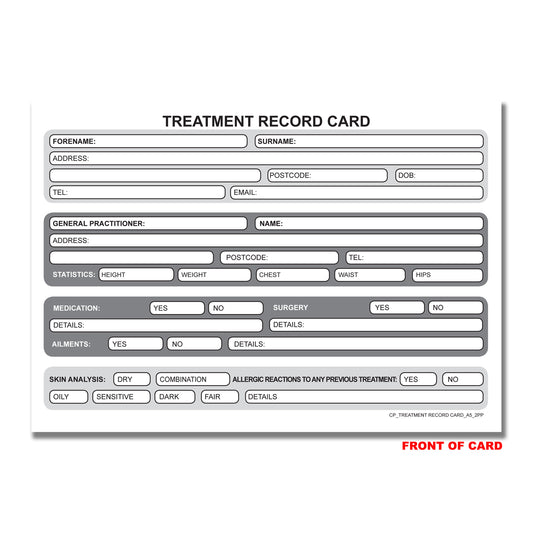 Treatment Record Card Pad A5 50pages 350gsm