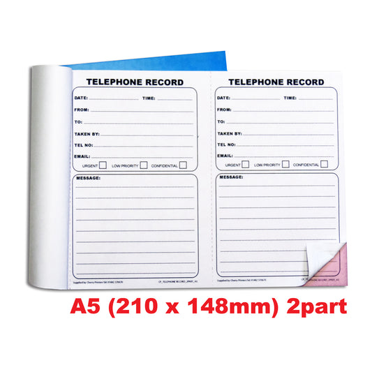 NCR Telephone Record Duplicate Book A5 50 sets 100 records