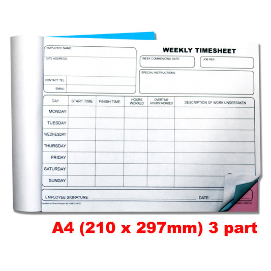 NCR Weekly Timesheet Triplicate Book A4