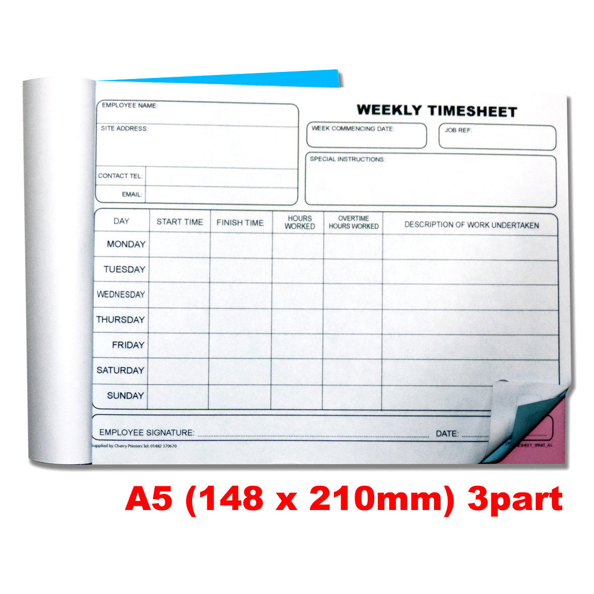 NCR Weekly Timesheet Triplicate Book A5