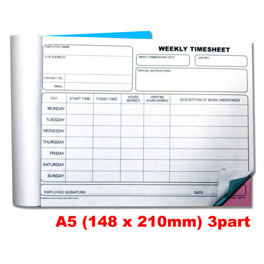 NCR Weekly Timesheet Triplicate Book A5