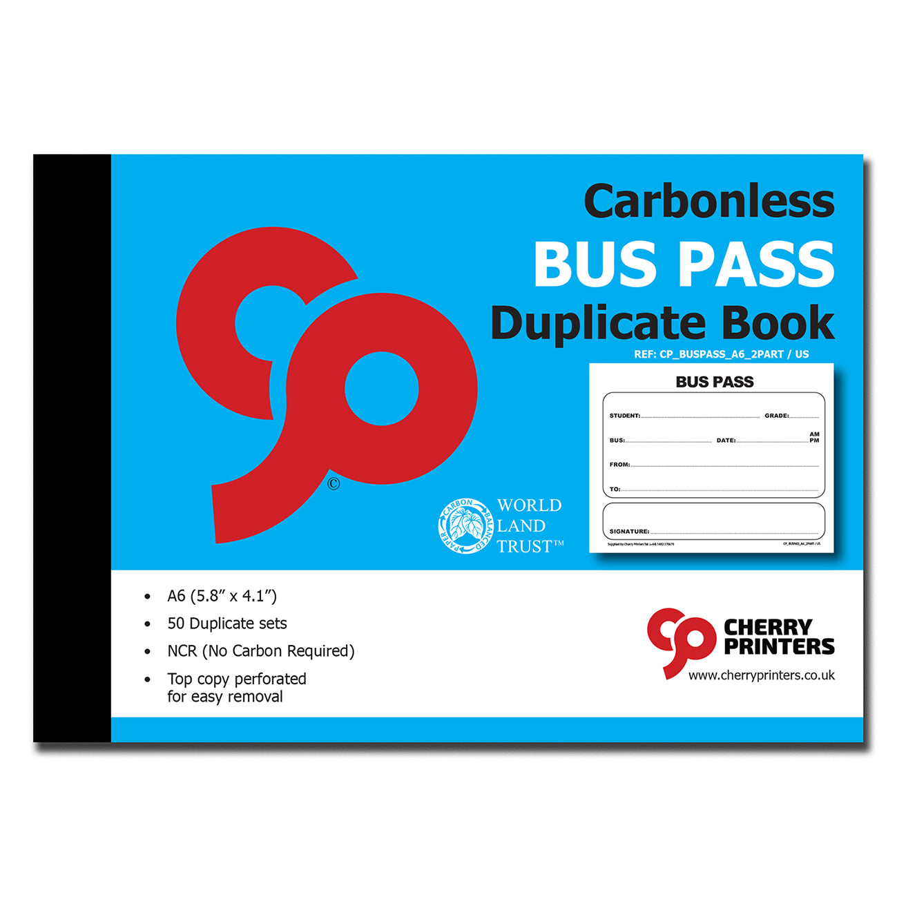 Bus Pass | Duplicate Book | 2 part | Carbonless | 50 Sets per book | A6 - 5.8" x 4.1" | BOX OF 80 BOOKS