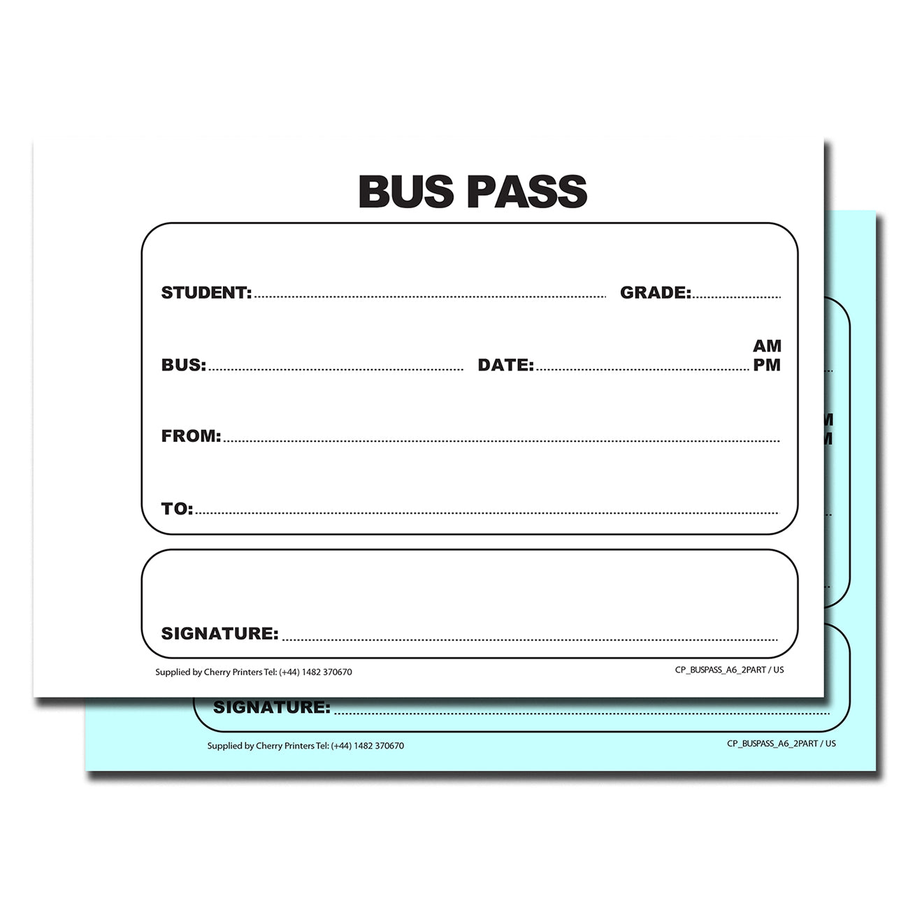 Bus Pass | Duplicate Book | 2 part | Carbonless | 50 Sets per book | A6 - 5.8" x 4.1" | BOX OF 80 BOOKS