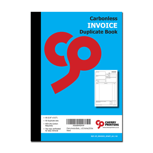 Invoice | Duplicate Book | 2 part | Carbonless | 50 Sets Per Book | A5 - 5.8" x 8.3" | BOX OF 40 BOOKS