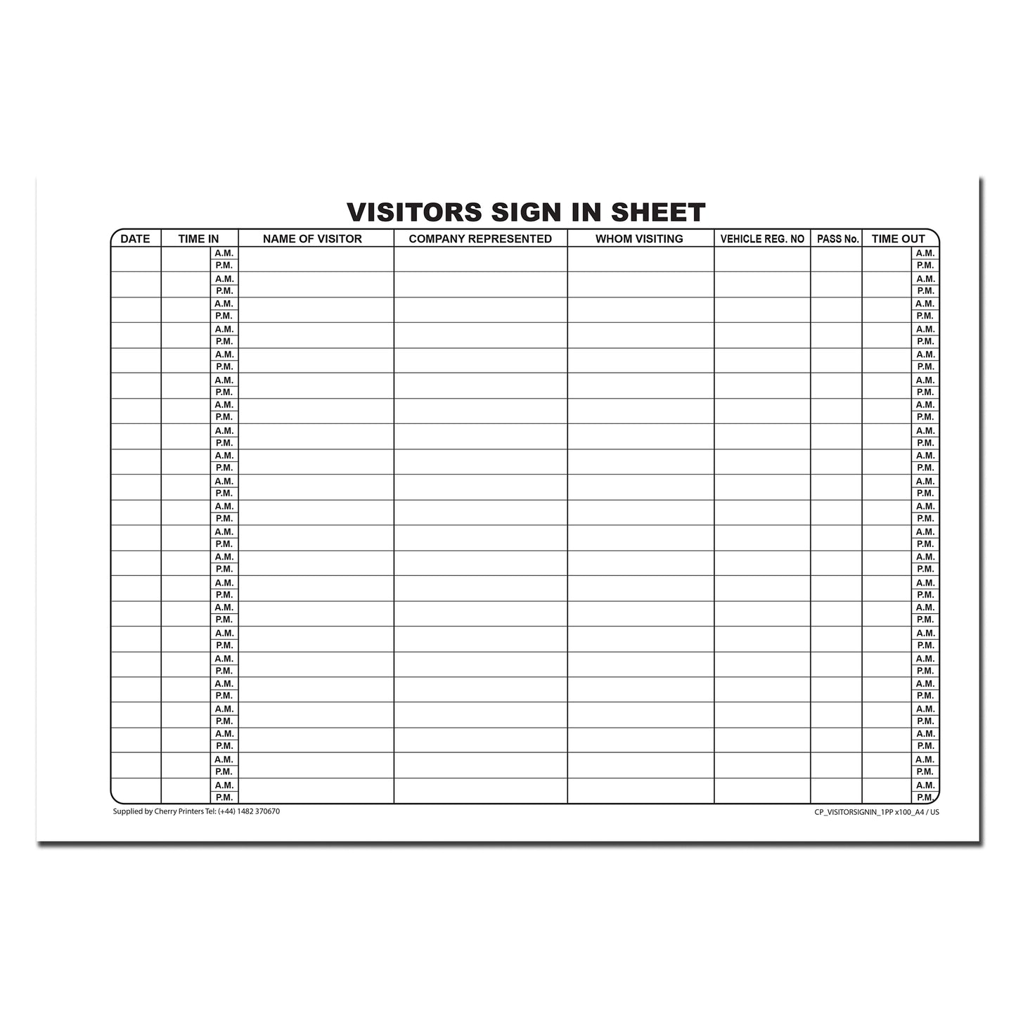 Visitor Sign In Log Book | 100 Pages | 80 gsm | A4 - 8.27" x 11.69" | BOX OF 20 BOOKS