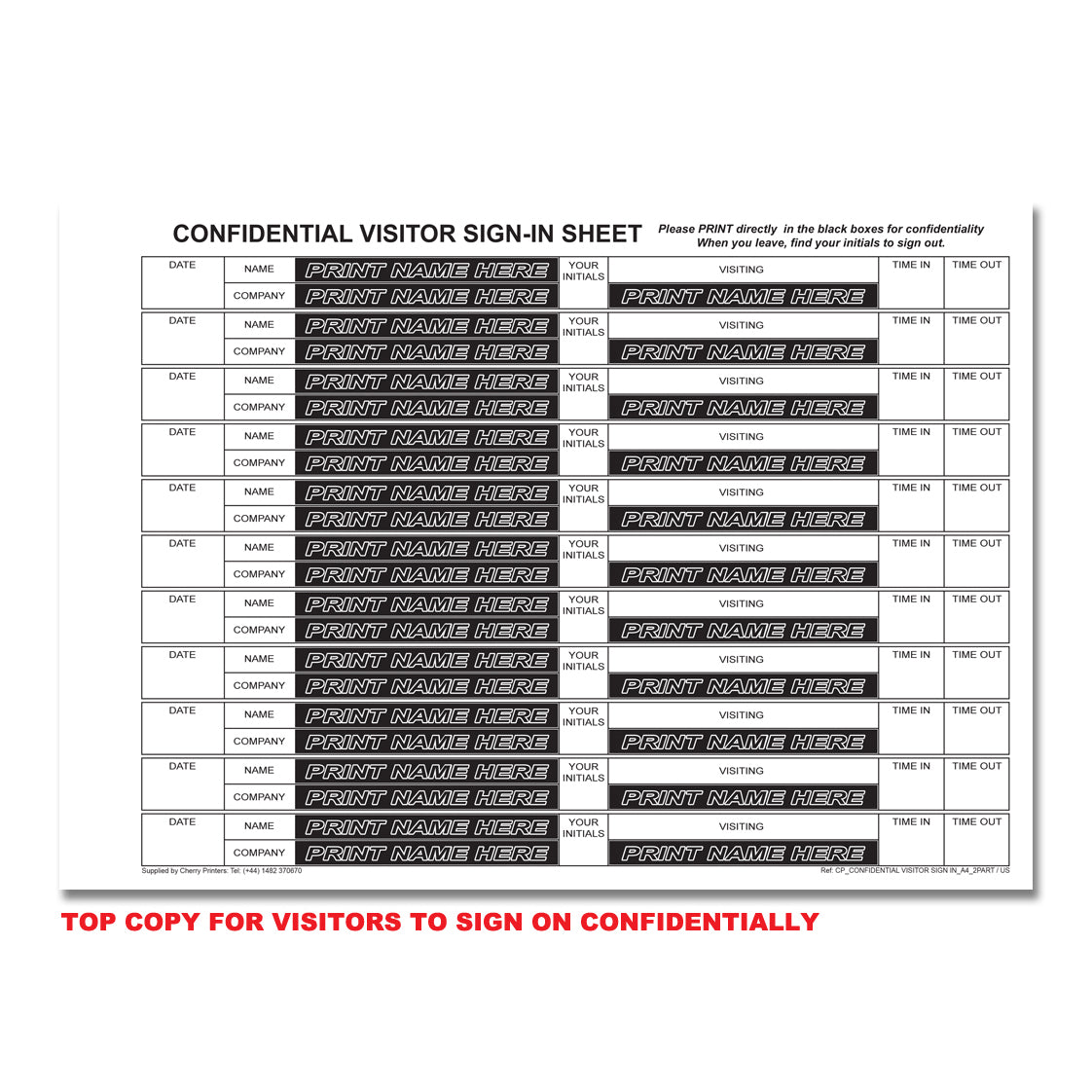 Confidential Visitor Sign In Log Book | Duplicate | 2 part | Carbonless | A4 - 8.27" x 11.69" | BOX OF 20 BOOKS