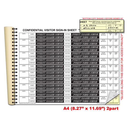 Confidential Visitor Sign In Log Book with Car Reg | Duplicate | 2 part | Carbonless | A4 - 8.27" x 11.69" | BOX OF 20 BOOKS
