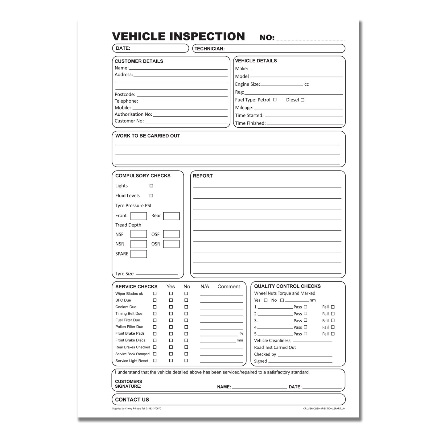 NCR Vehicle Inspection Book A4 Duplicate