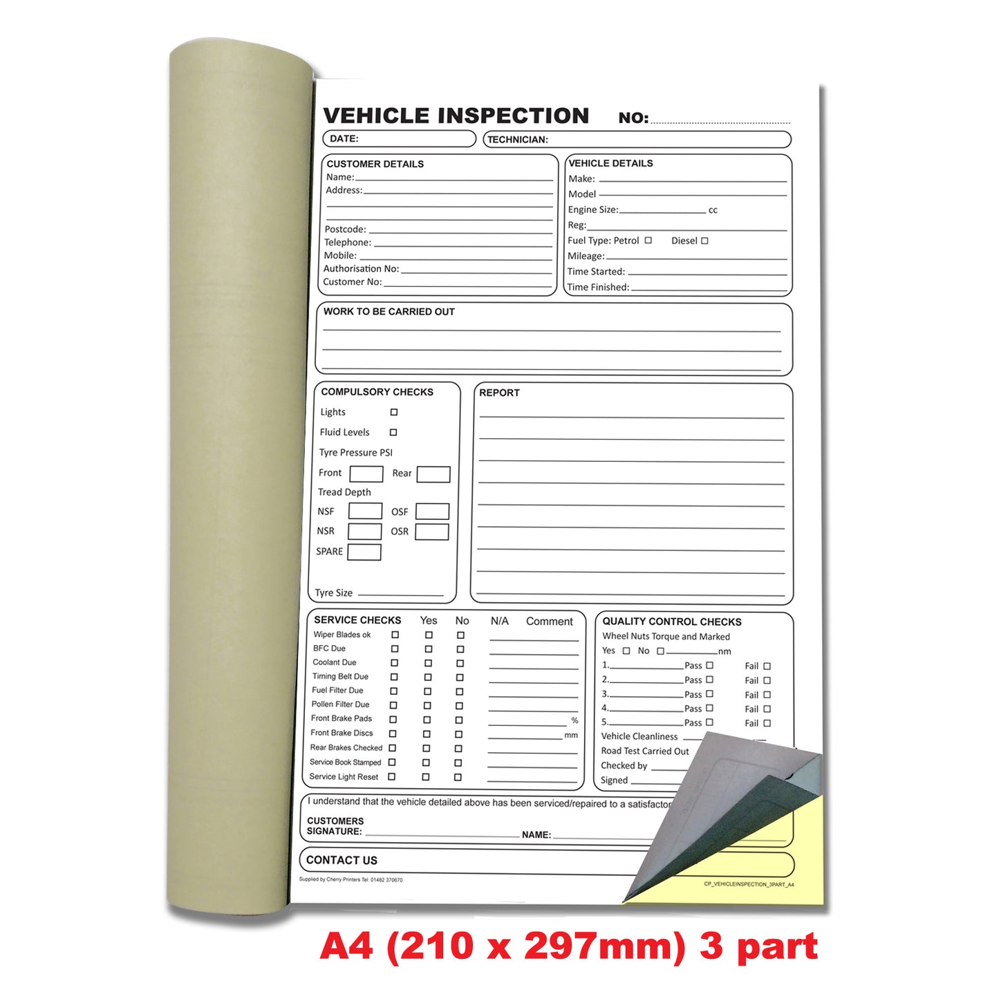 NCR Vehicle Inspection Book A4 Triplicate