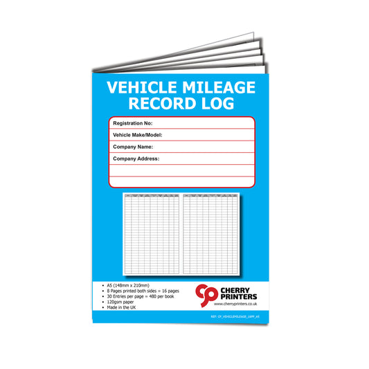 Vehicle Mileage Record Log Book A5 16pages