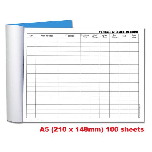 Vehicle Mileage Log Book A5 100pages 80gsm