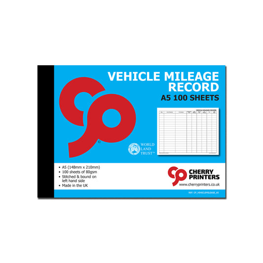 Vehicle Mileage Log Book A5 100pages 80gsm